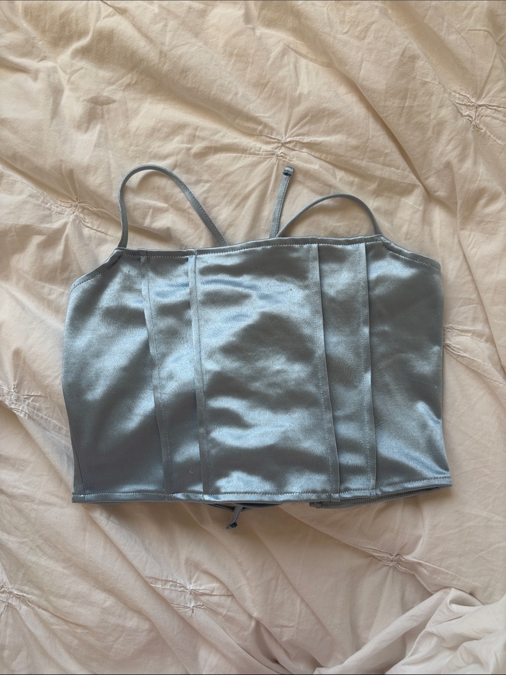 H&M Pale Blue satin going out top. cute tie up back and sleek party or event top